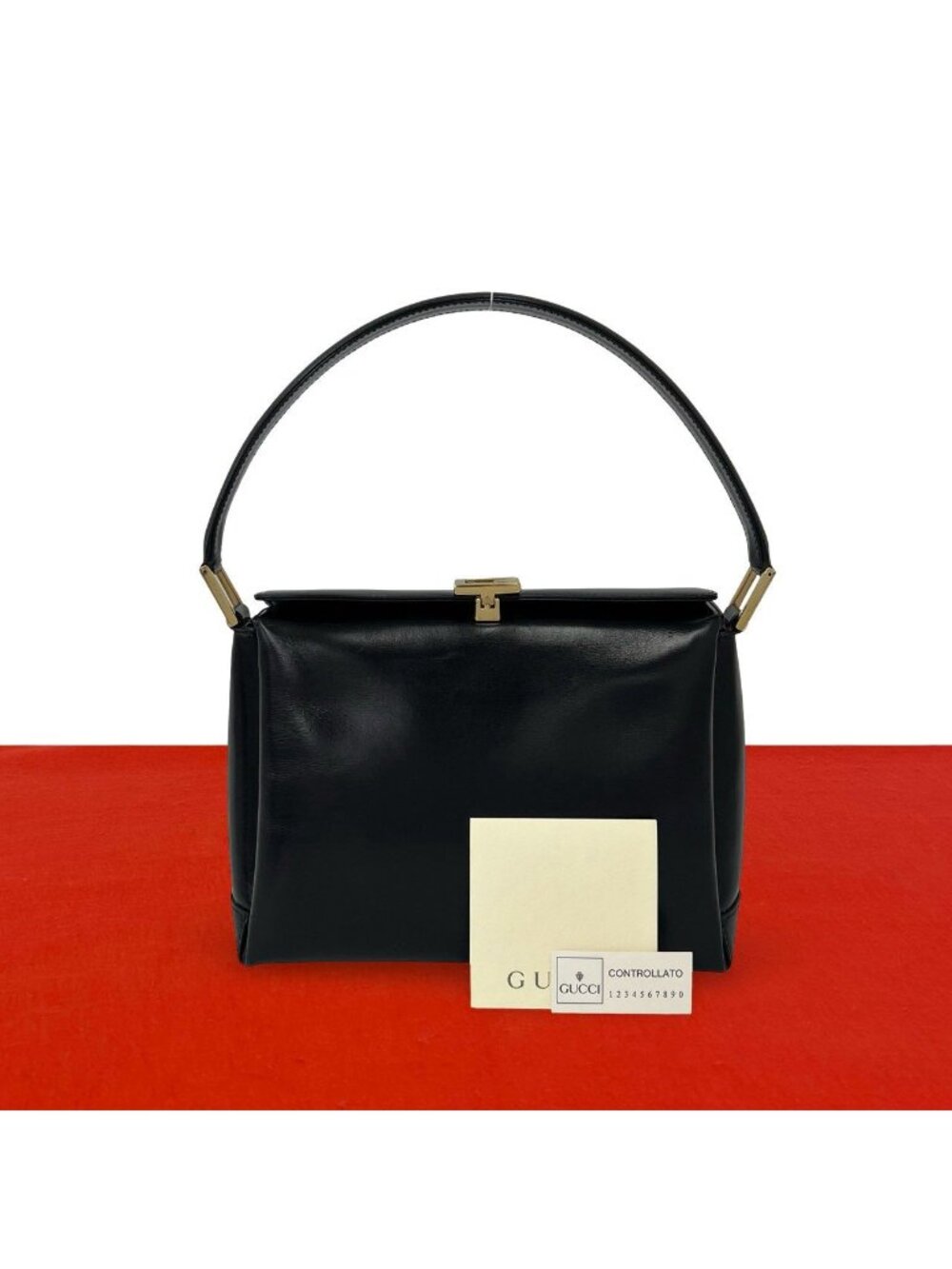 Gucci Vintage Logo Leather Handbag Mini Tote Black